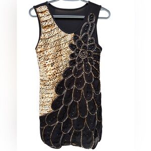 Stylish Black Sequin Floral and Animal Print Dress Small